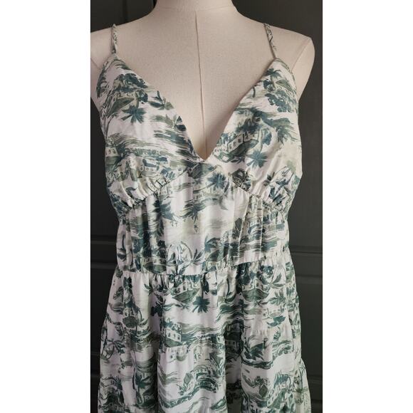 Abercrombie & Fitch Maxi Dress Tiered Tropical Palm Toile Print Size Large - Picture 4 of 7